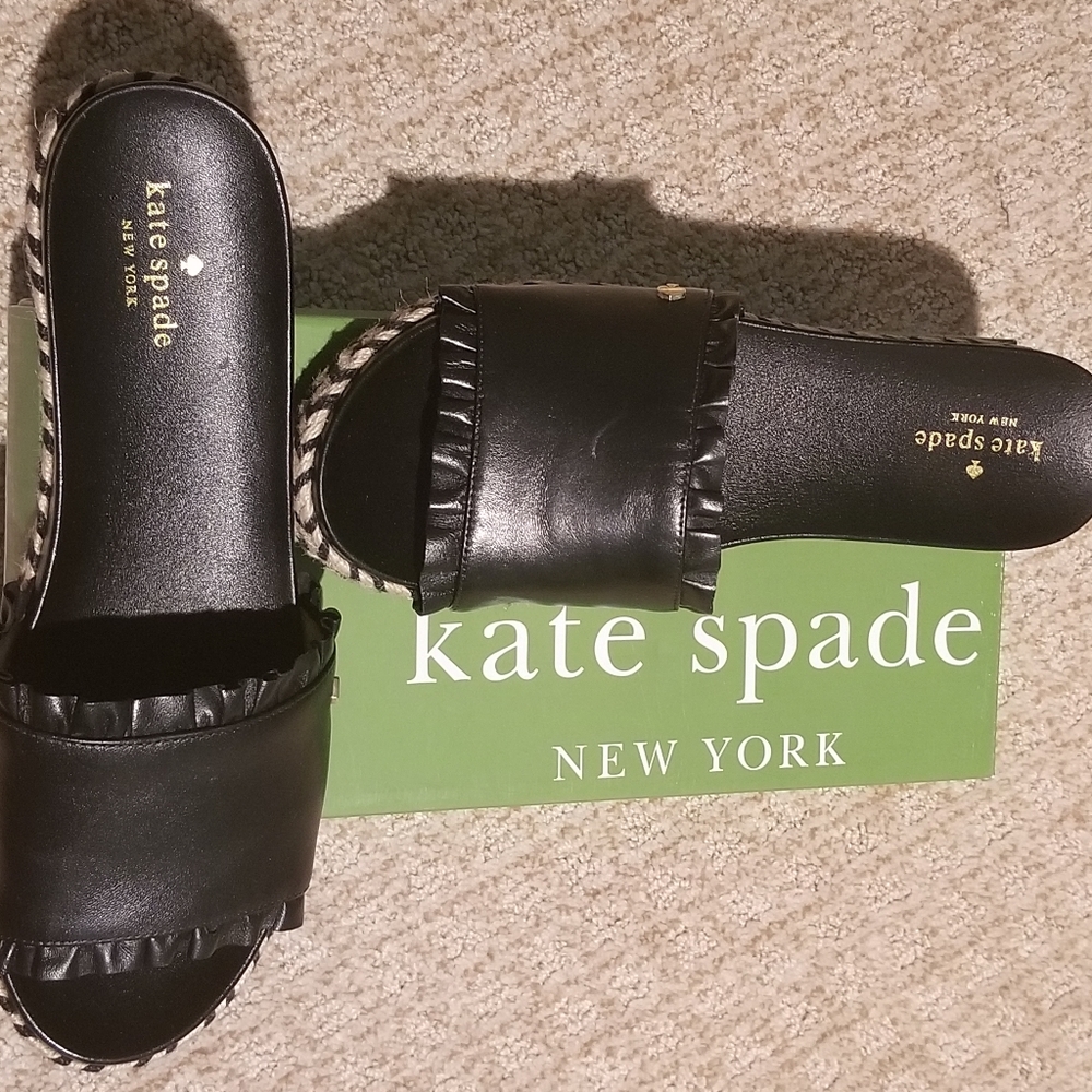 Kate Spade black leather slip-ons
